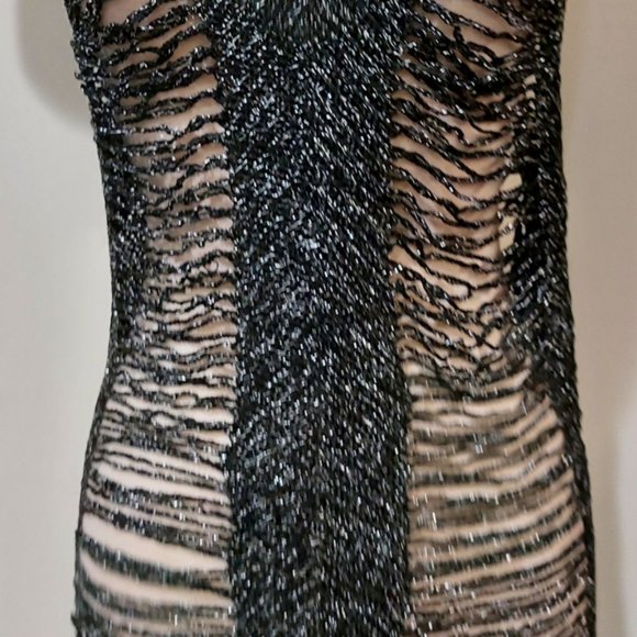 Vintage Distressed Crochet Maxi Dress in Metallic Black Thread - Picture 6 of 13